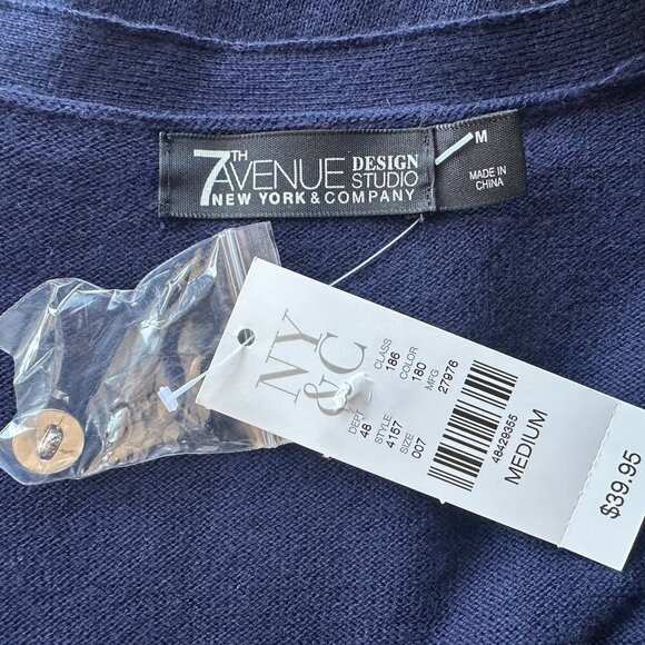 NWT New York & Company 7th Avenue Navy Blue Knit Button Cardigan Medium - Picture 7 of 9
